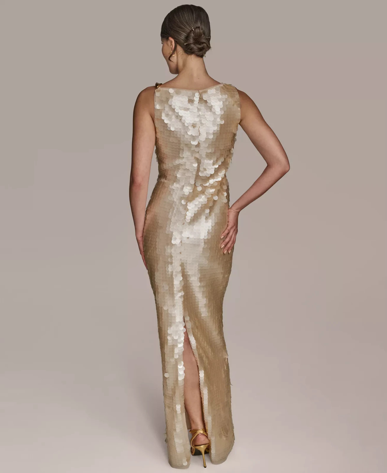 Donna Karan New York Champagne Sequin Sleeveless Evening Gown Size 12 $299