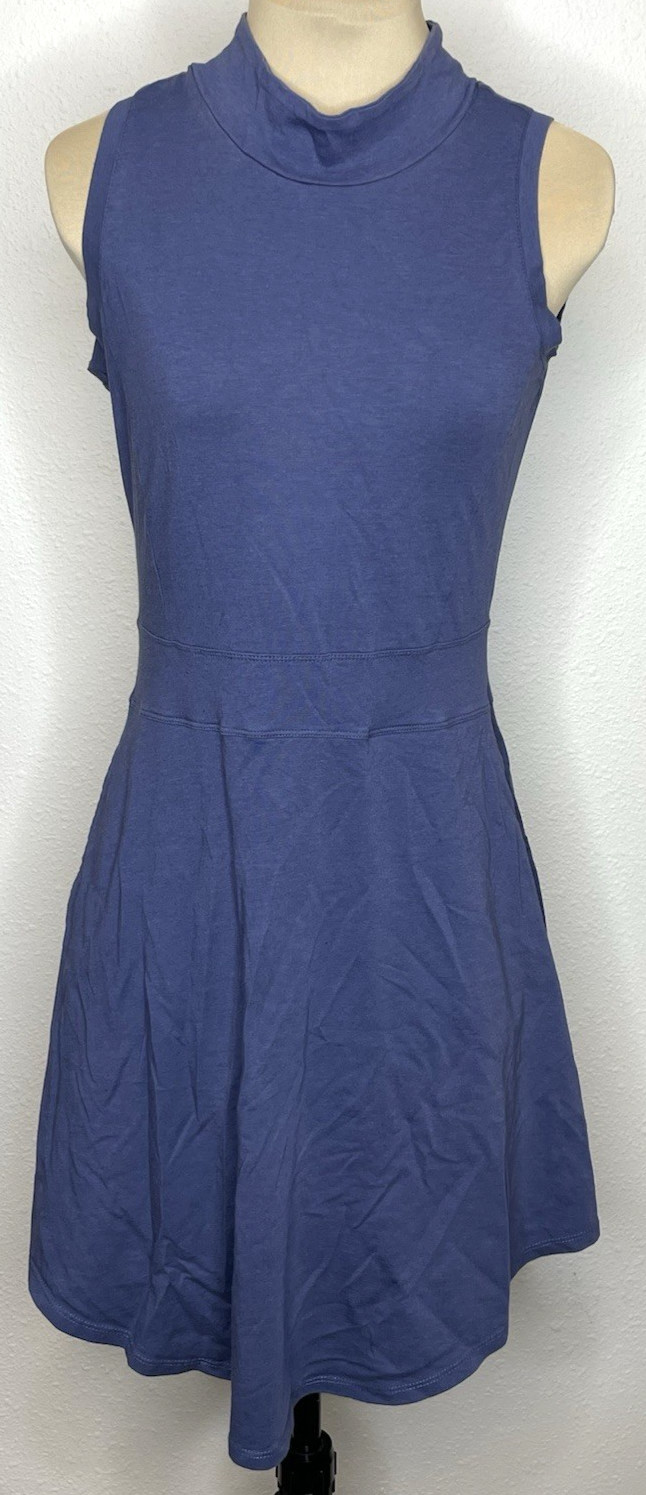 Toad&Co Women Dress Sleeveless Mock Neck Fit Flare Eco XS Blue
