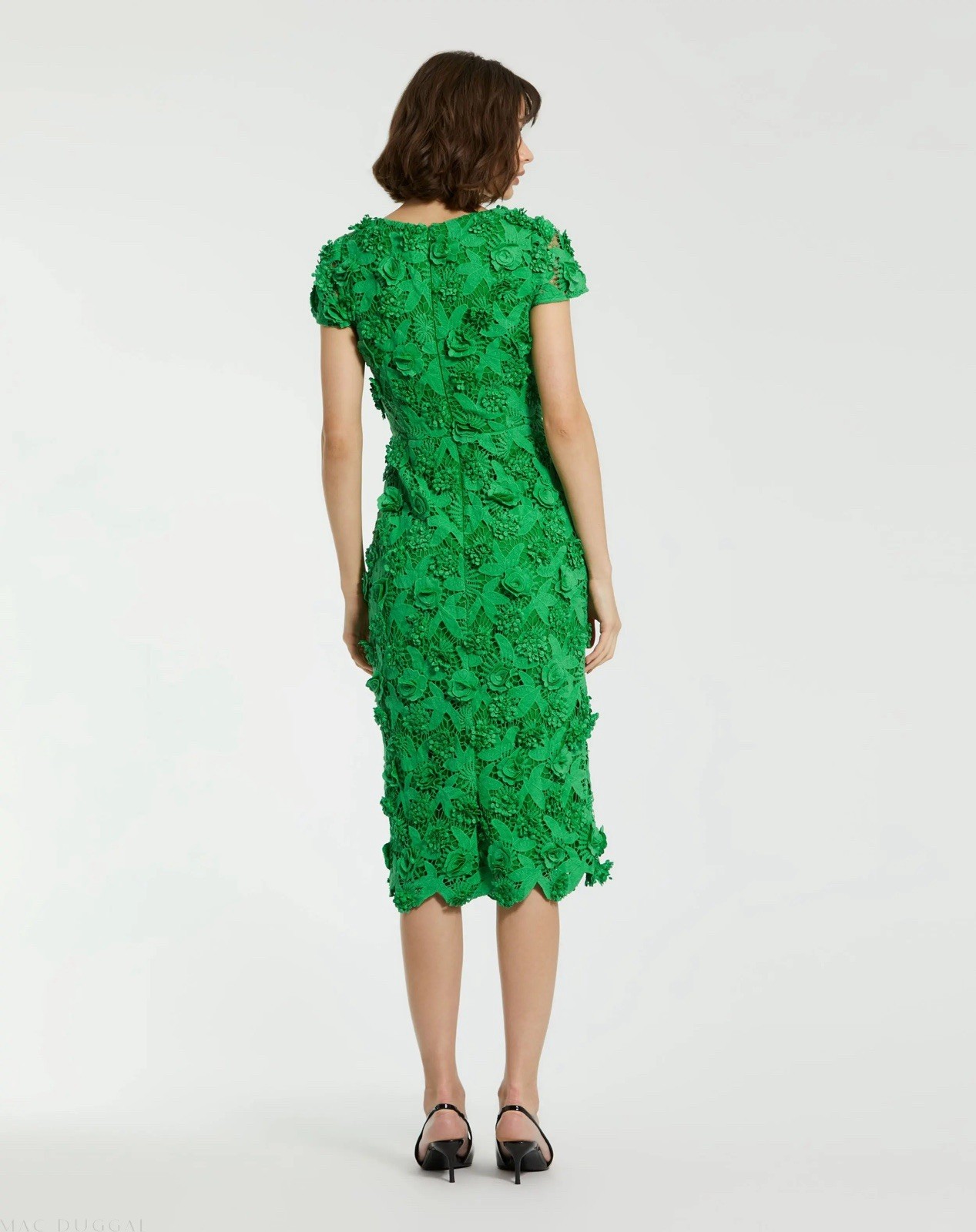 MAC DUGGAL Green Floral Lace Fitted Short Sleeve Dress size 2 New With Tags!