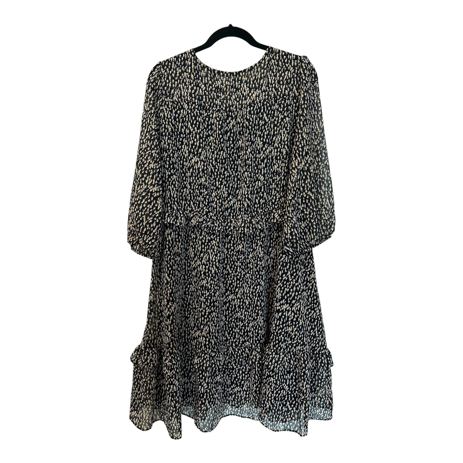 Soft Surroundings Hazel Blk Cream & Tan Abstract Gauzy Tiered Ruffle Dress SZ XL