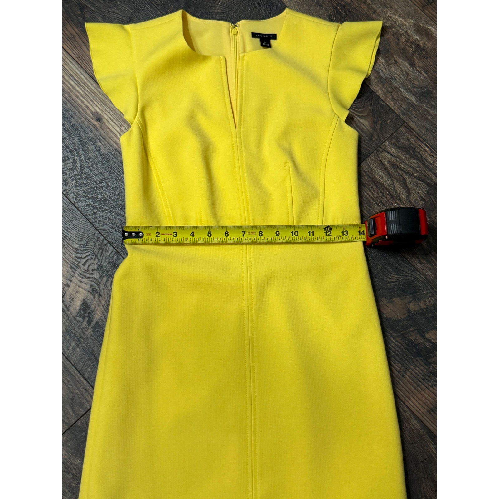 Ann Taylor Yellow Flutter Sleeve Sheath Dress Notched Neck Size 00