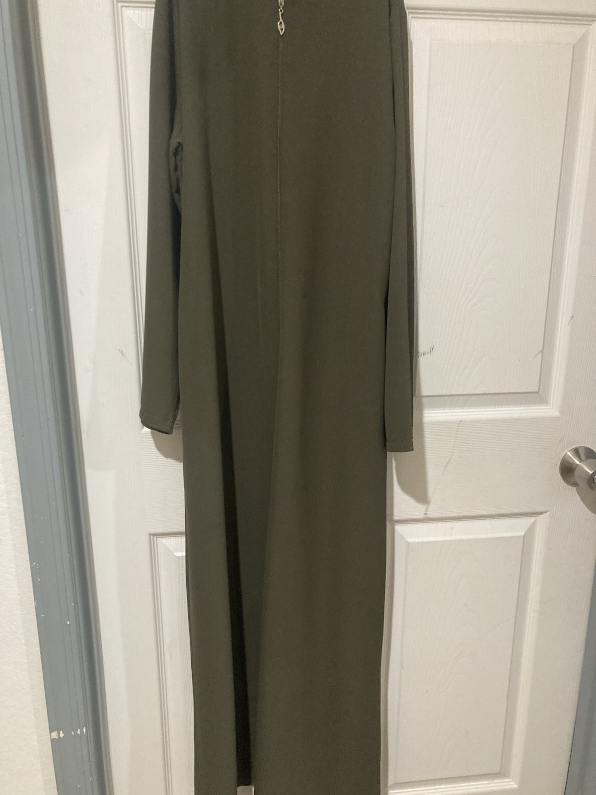 Women’s Green Solid Kaftan Maxi Dress Collared Long Sleeve Full Zip Size L