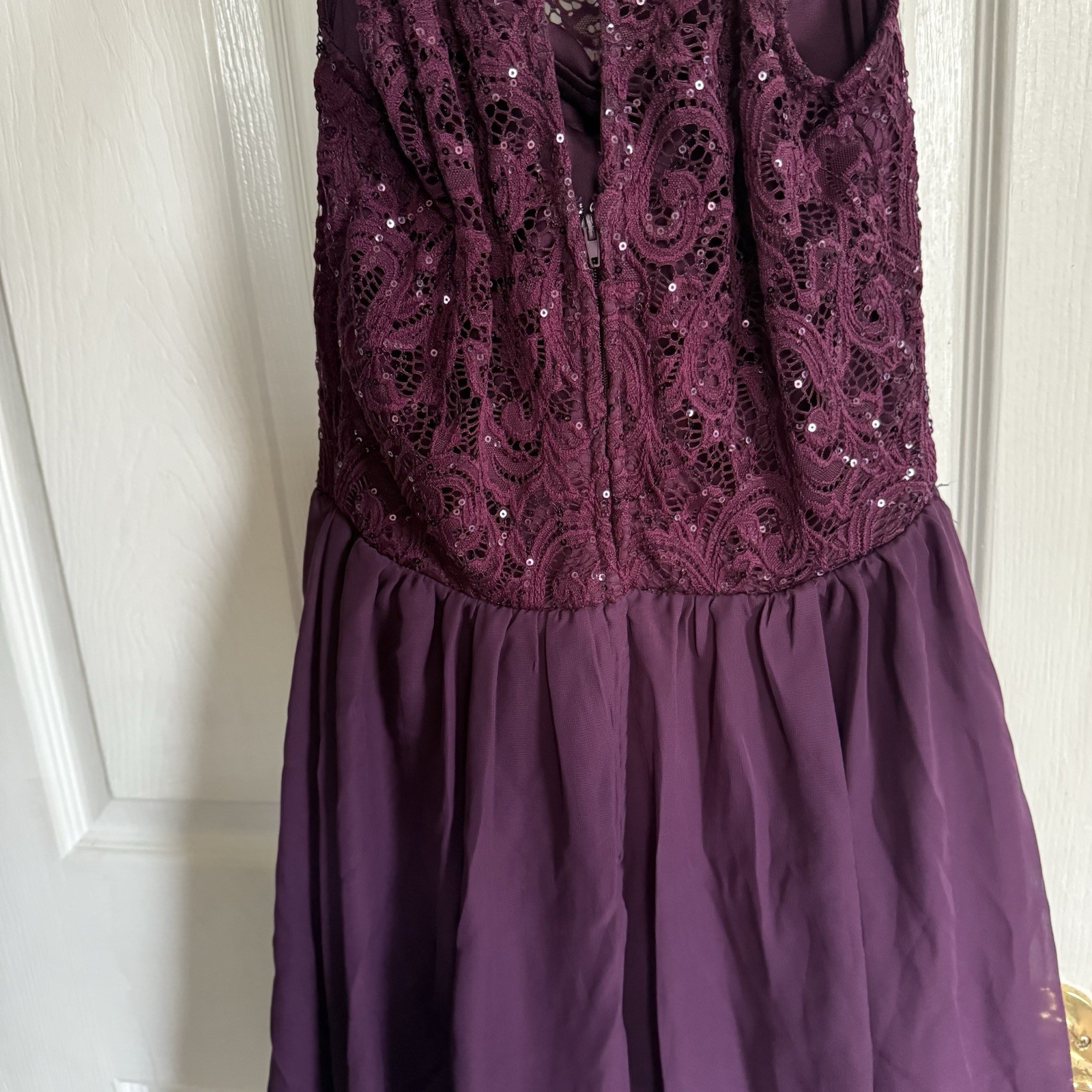 Speechless Sleeveless High Neck Sparkly Burgundy Purple Back Cutout Dress NWT