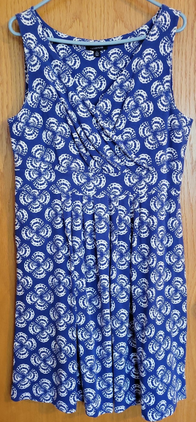 Land’s End Blue Geometric Front Wrap A-Line Stretch Dress~Sz Large 14/16