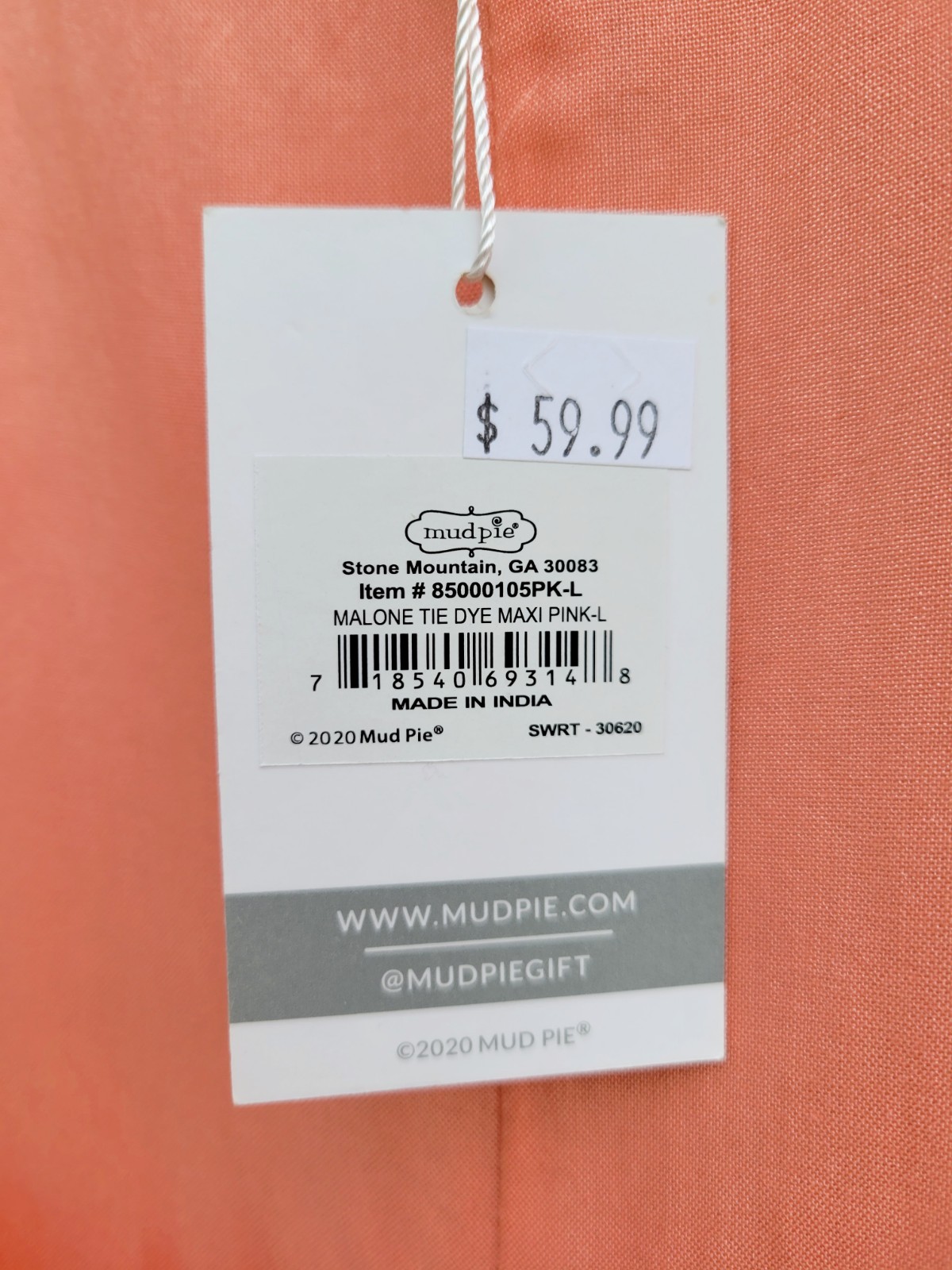 NWT Mud Pie Women’s Malone Tie Dye Maxi Pink Dress Sz Large Pockets *Read*
