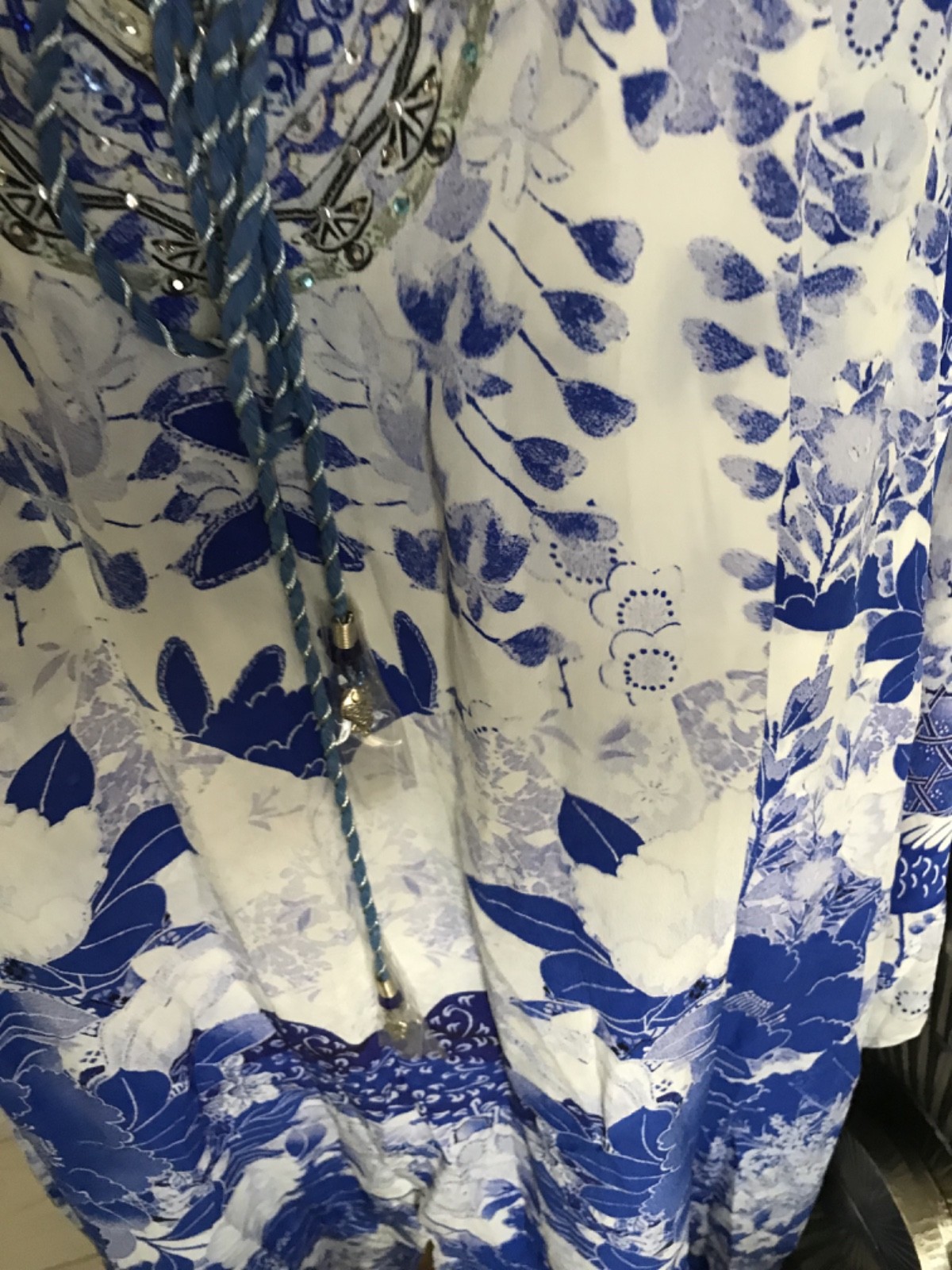CAMILLA FRANKS BLUE/WHITE SPLIT FRONT KAFTAN O/S