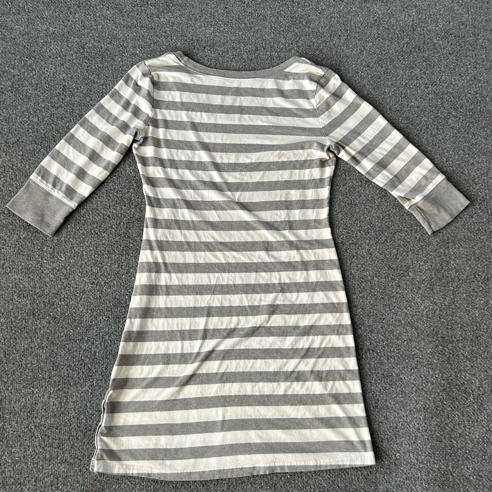 Patagonia Dress Womens Medium Grey White Stripe 3/4-Sleeved Au Bateau Dress