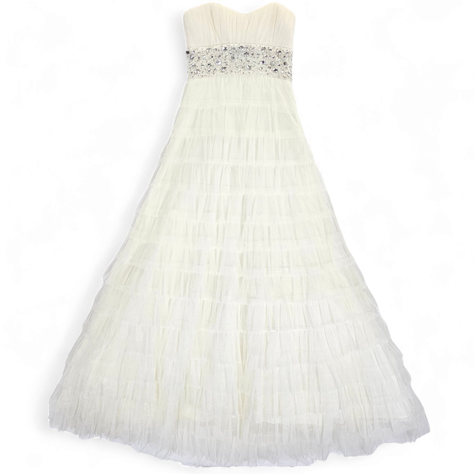 B. Darlin Dress Prom Formal Strapless Ivory Tiered Tulle Rhinestone Size 5/6