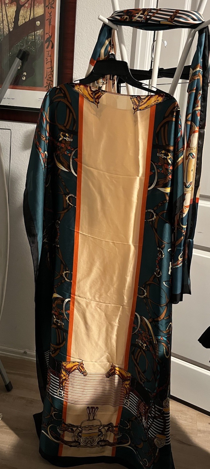 Caftan Dress One Size Teal Colors One Size Fits Most Mumu W Scarf Silky
