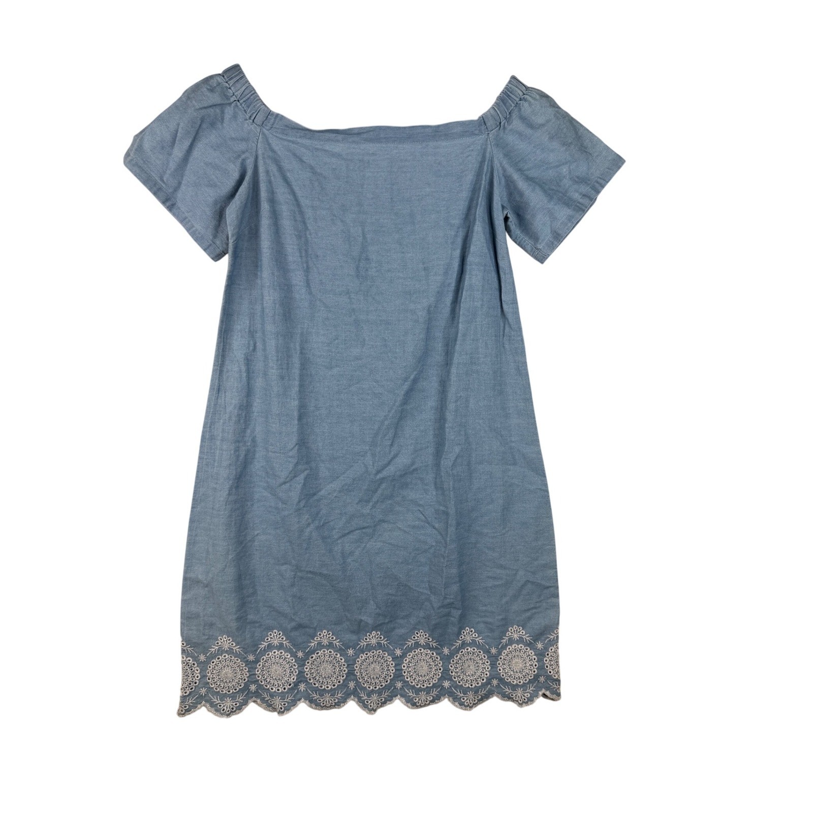 New Maison Jules Lace Embellizhed Off the Shoulder Denim Mini Dress size 8 Blue