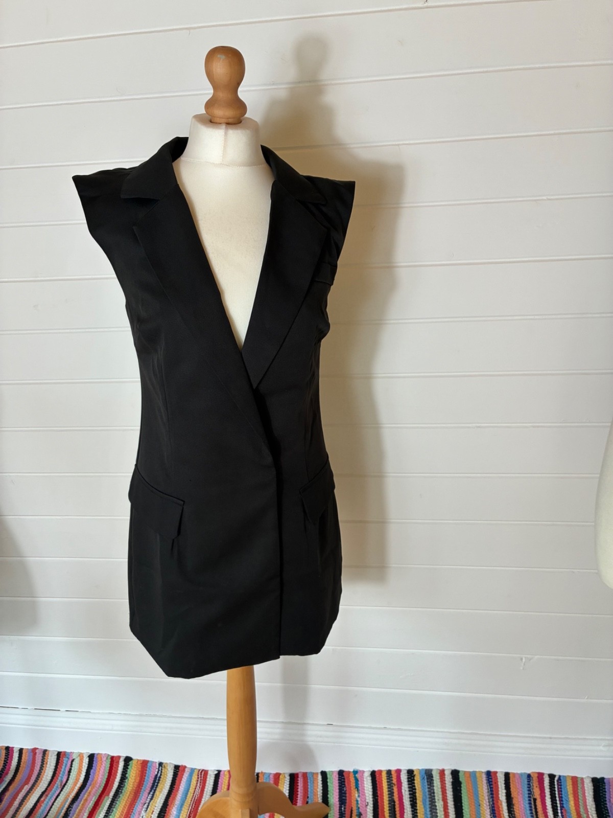 BLACK SLEEVELESS COAT DRESS DOUBLE BREASTED MINI EGO SIZE 10 PARTY COCKTAILS