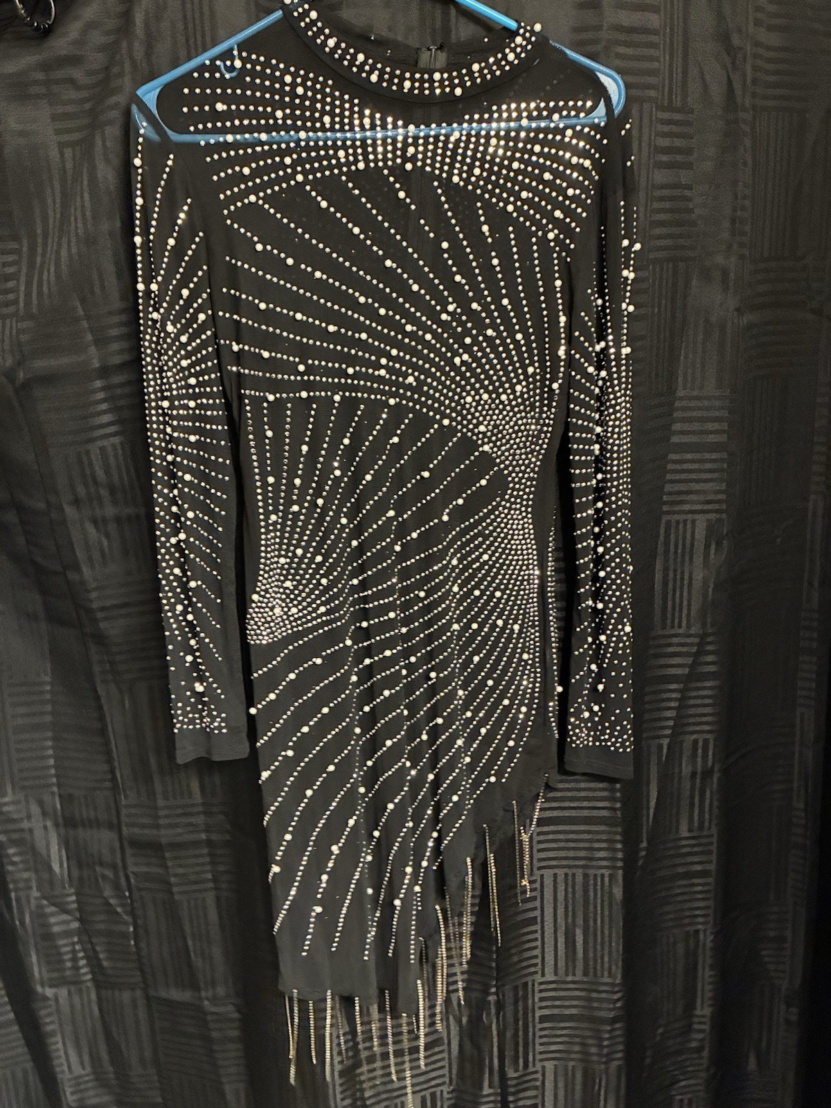 Rhinestone Embellished Asymmetrical Fringe Dress