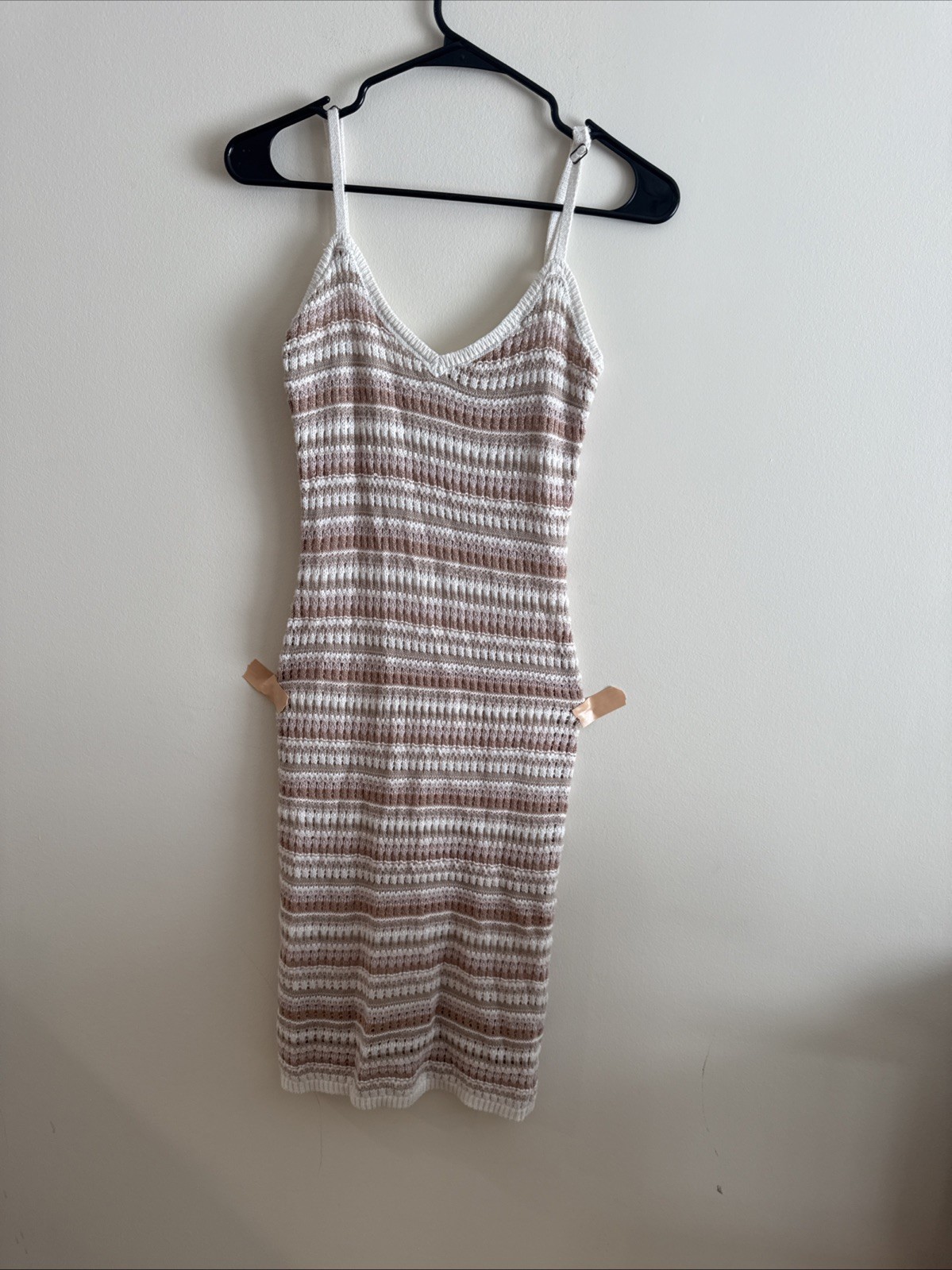 Olive + Oak Striped Knit Midi Tank Dress XS Acrylic Polyester Brown Pink