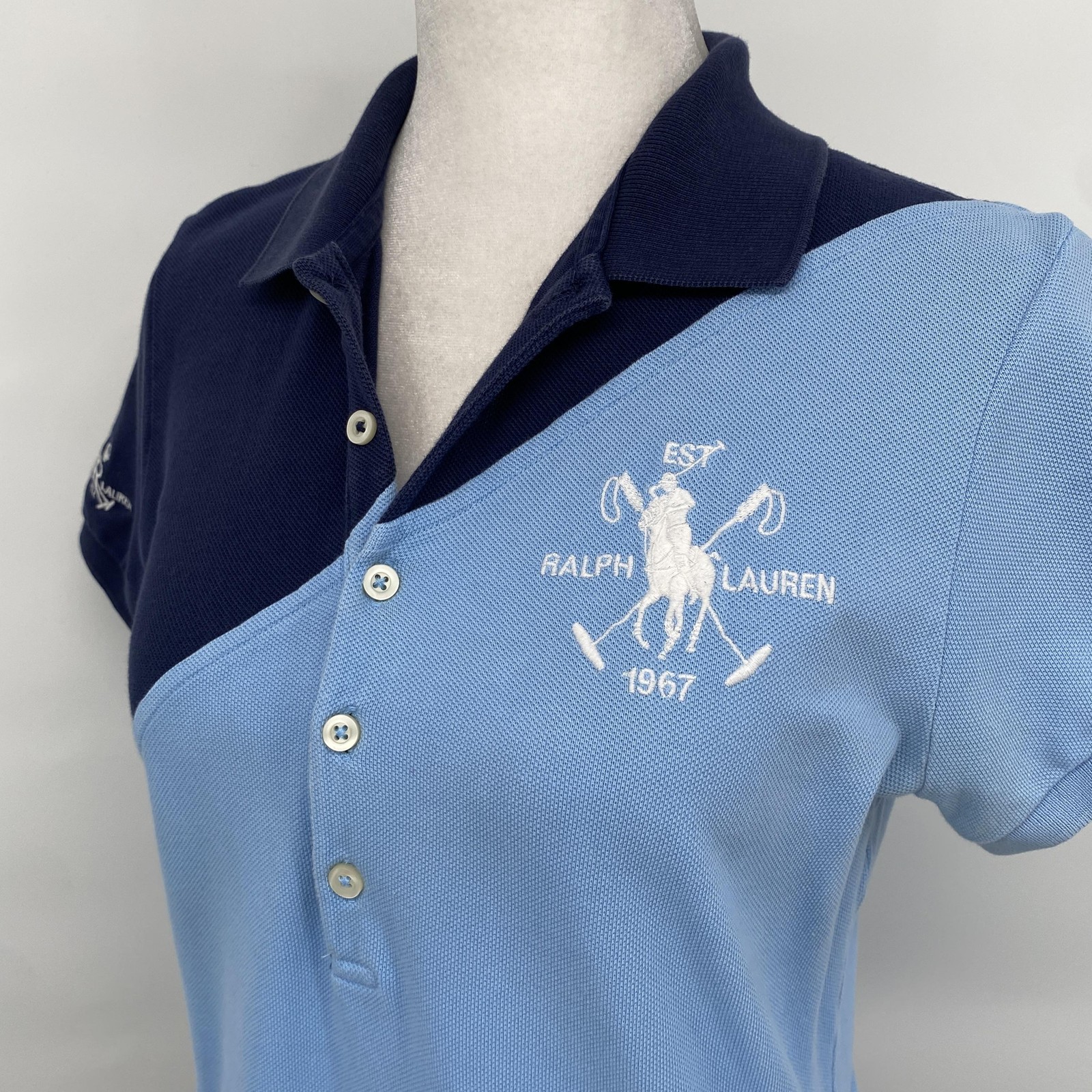 VTG Y2K Ralph Lauren Sport Polo Dress M Blue Colorblock Crest Logo Tennis Golf