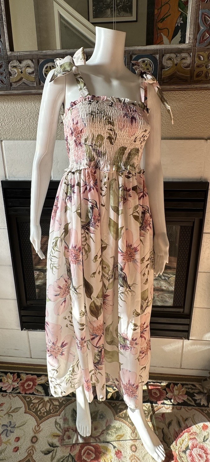 Ivory Floral Maxi Tank Ruched Stretch Top Sm Dress Armpit To Armpit Up To 38”