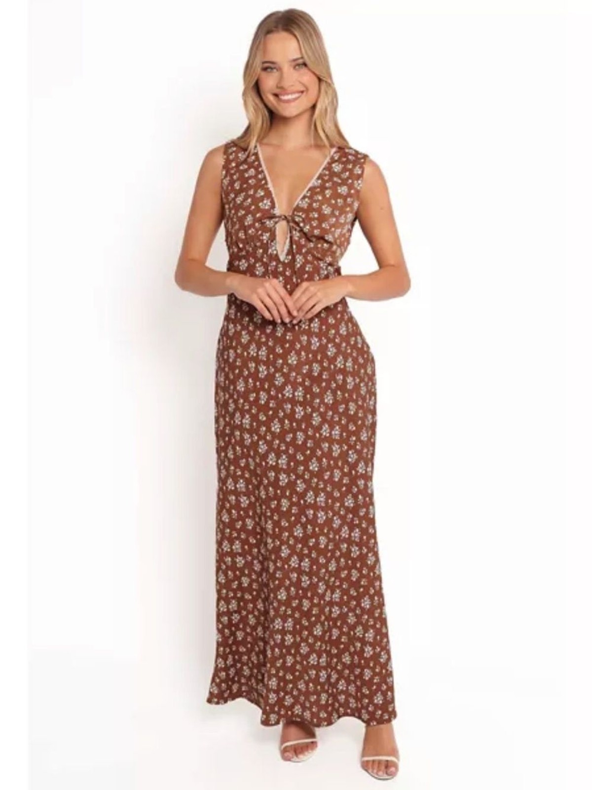 Petal and pup Brown Floral Tie-Front Maxi Dress