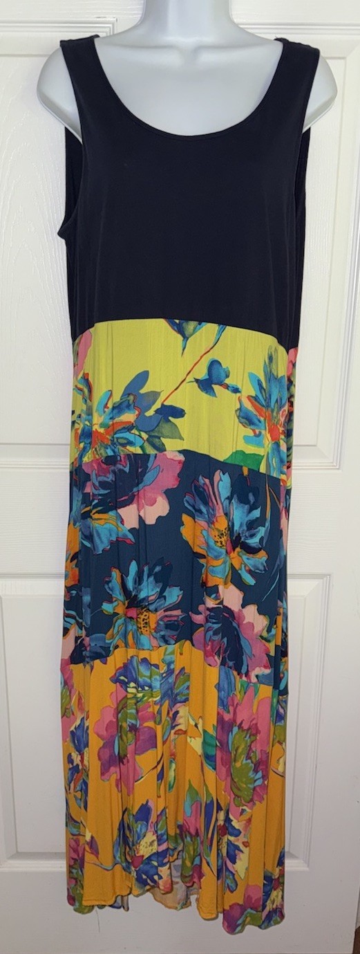 Ivy Lane Sz Large Rayon Cotton Bright Floral Sleeveless Pullover Maxi Dress EUC
