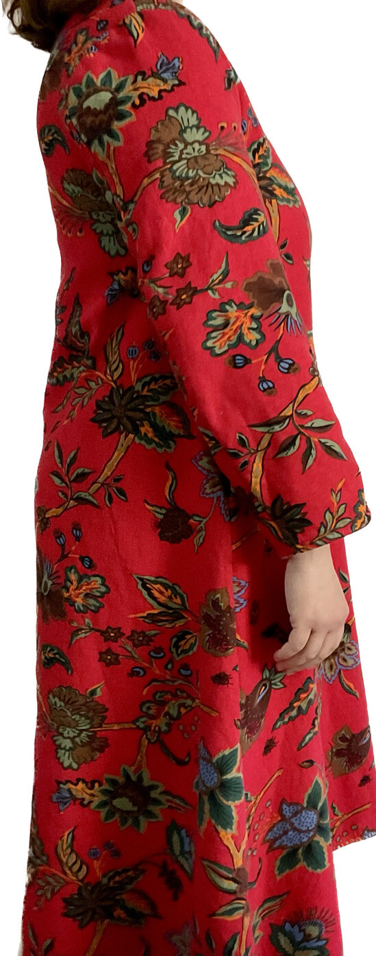 Sweatshirt Dress Linen Cotton Sz Medium Warm Fleece Red Floral Hong Kong Euro 93