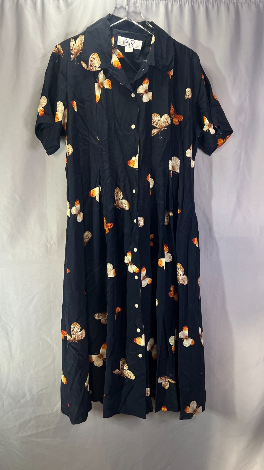 Kathryn Deene Shirt Dress Womens 14 Navy All Over Butterfly Print Button Front