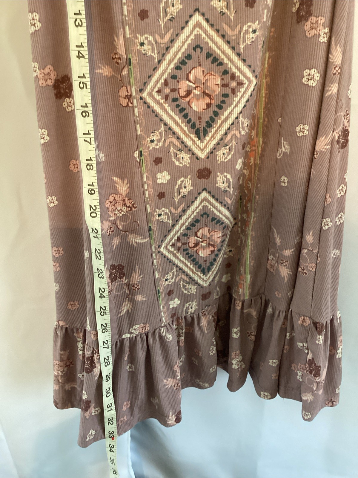 Easel LA Tunic Dress Small Stretch Poly Spandex Floral Ruffle Hem Boho