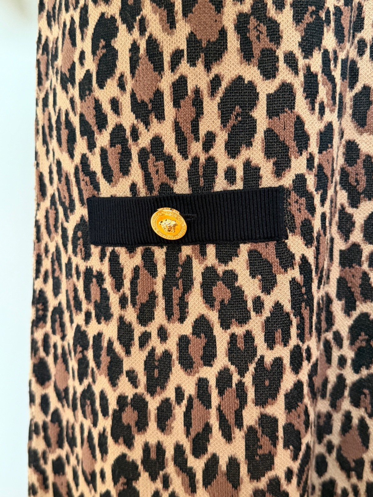 NWT Versace Medusa Logo Button Leopard Intarsia Print Knit Dress 46 US 10 $2950