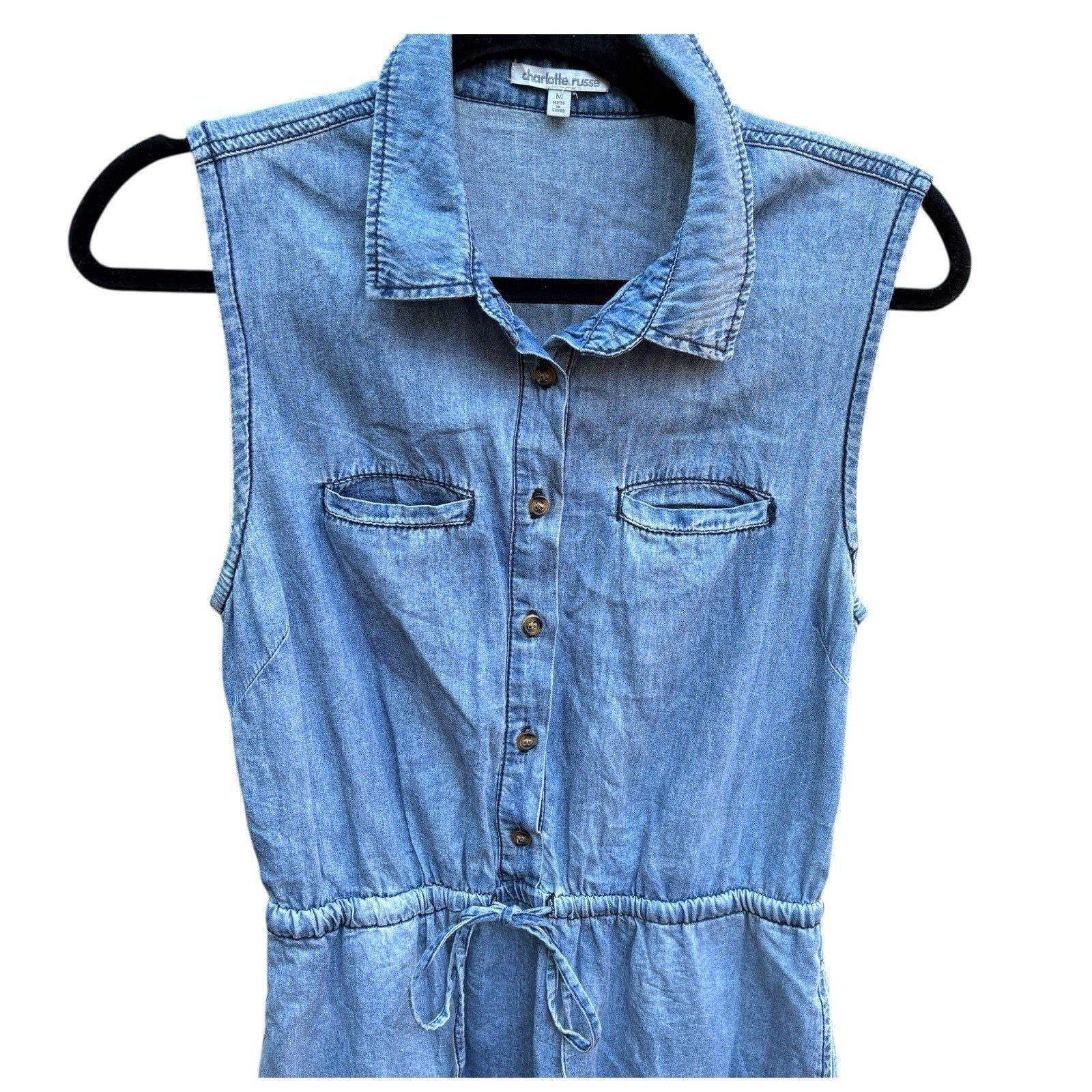 Womens Medium Dress Light Blue Chambray Casual Minimalist Cowgirl Western Rodeo