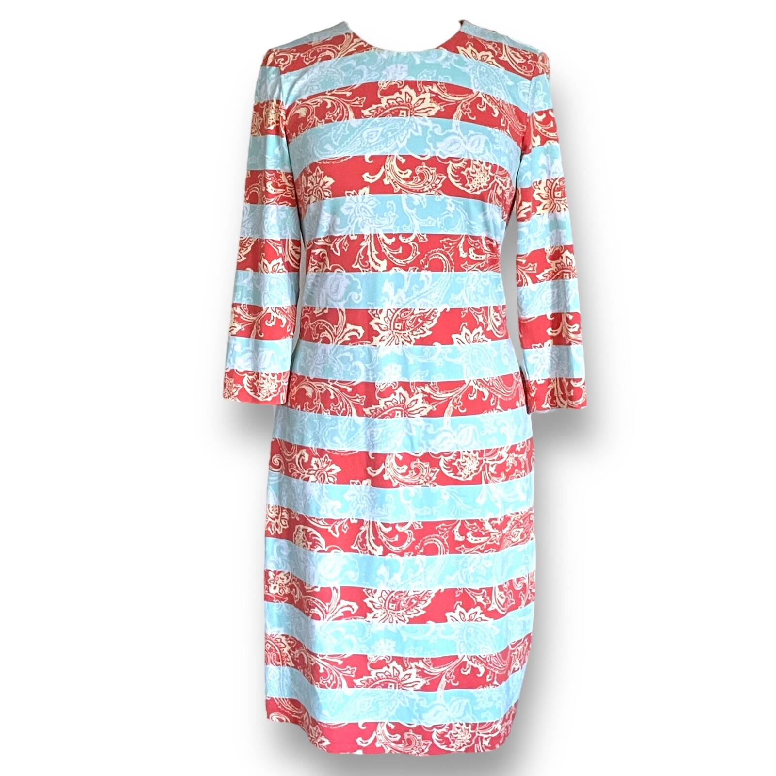 J McLaughlin Womens Dress Sz Small Blue Orange Paisley Stripe Catalina Cloth