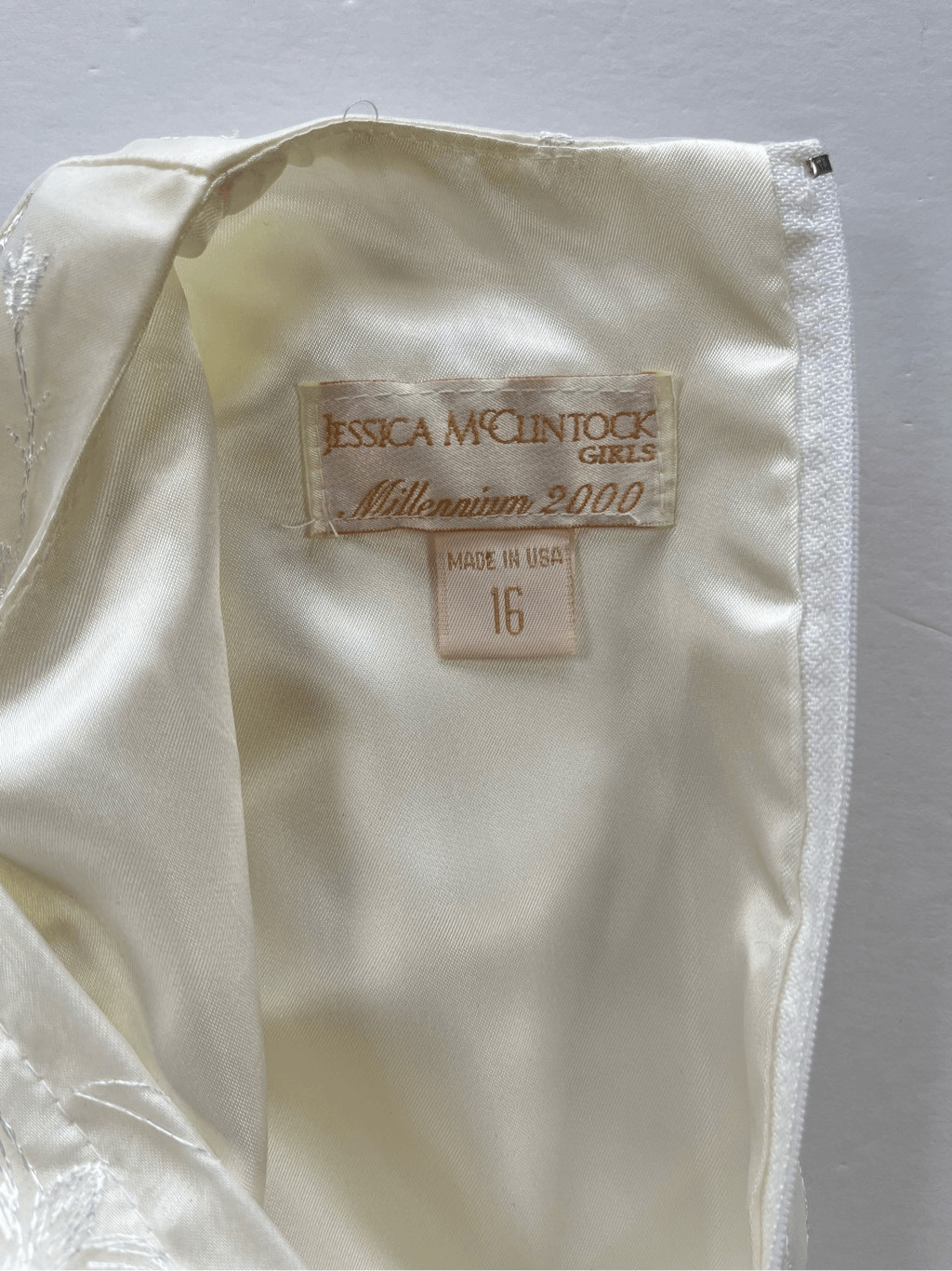 Jessica McClintock Girls Millennium 2000 Ivory Floral Formal Dress Size 16 VTG