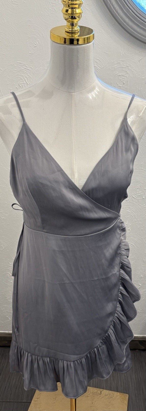 Free People All My Love Sunshine Mini Wrap Slip Dress Gray Size XS NWT