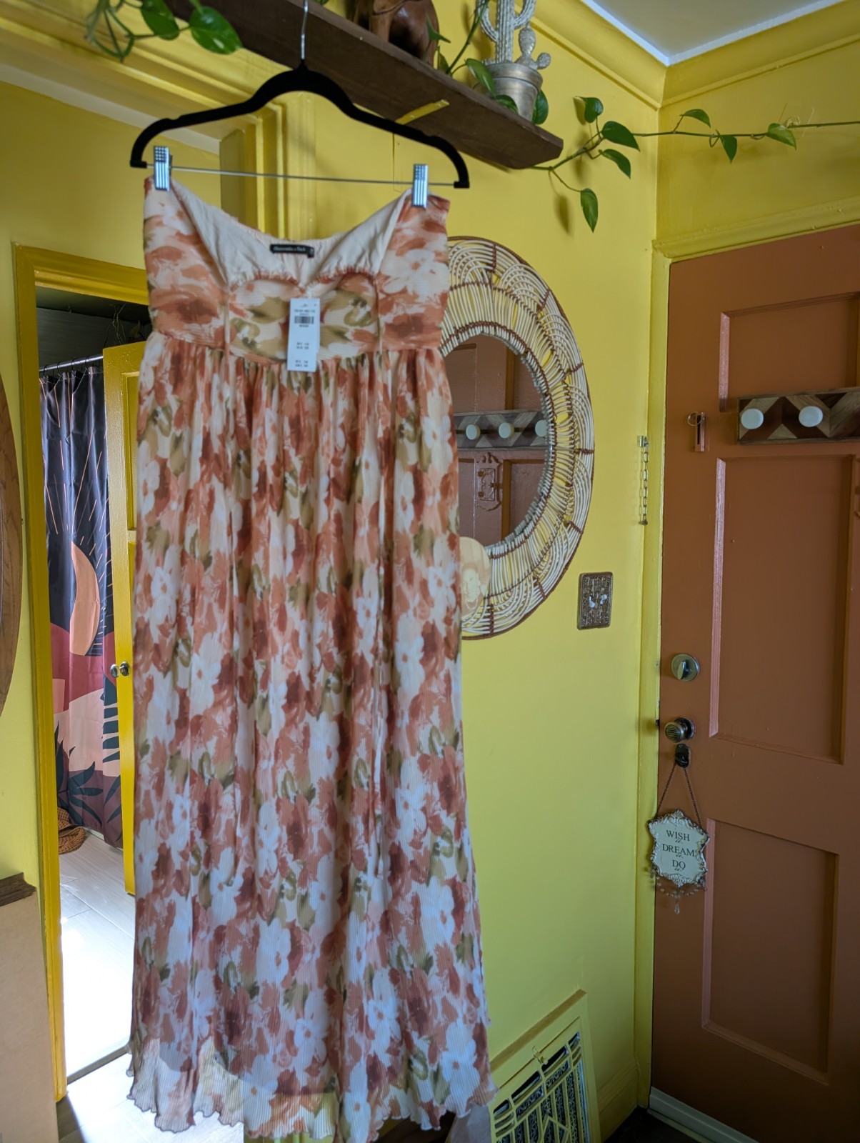 Abercrombie & Fitch Floral Chiffon Maxi Dress Sweetheart Pleated Zip M
