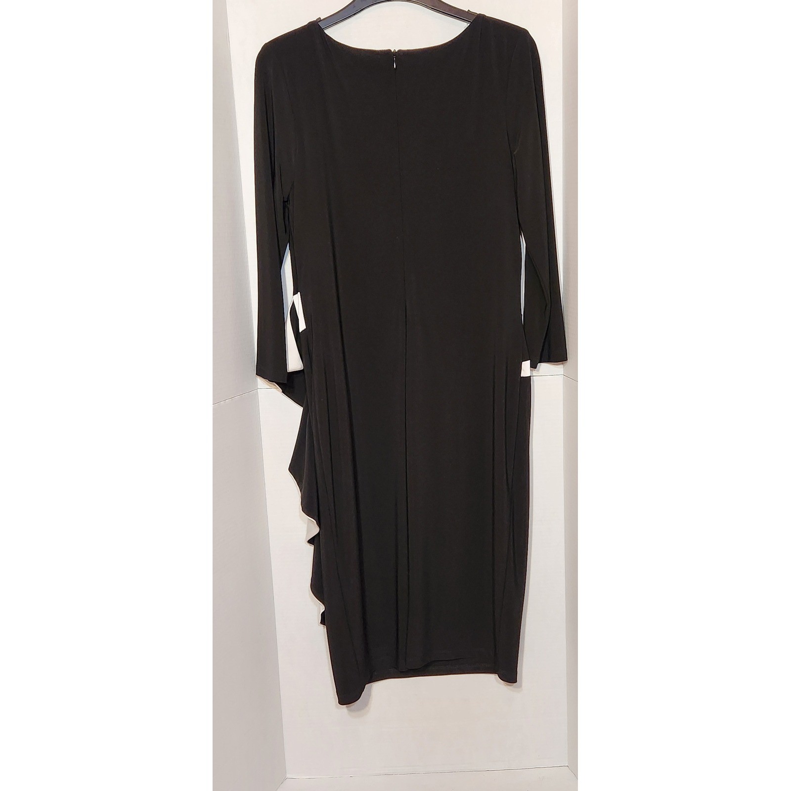 Joseph Ribkoff Black White Ruffle Side Sheath Dress 3/4 Sleeve Size 6 NEW