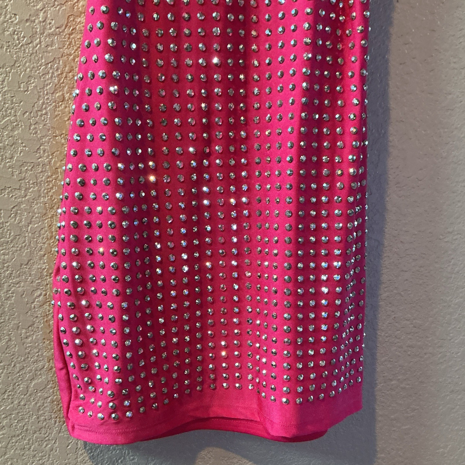 Windsor Pink Rhinestone Strappy V-Neck Bodycon Mini Dress Sleeveless S
