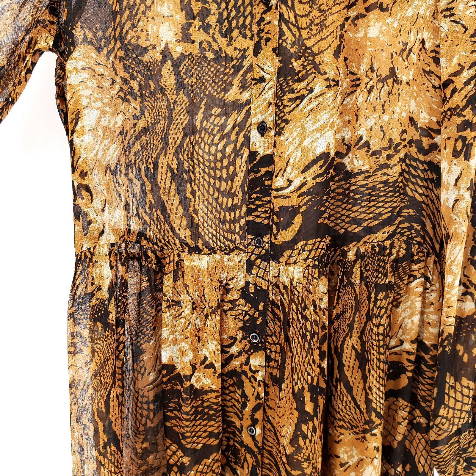 SPARKZ COPENHAGEN Sheer Maxi Long Shirt Dress Flowy Sexy Chestnut XS S M