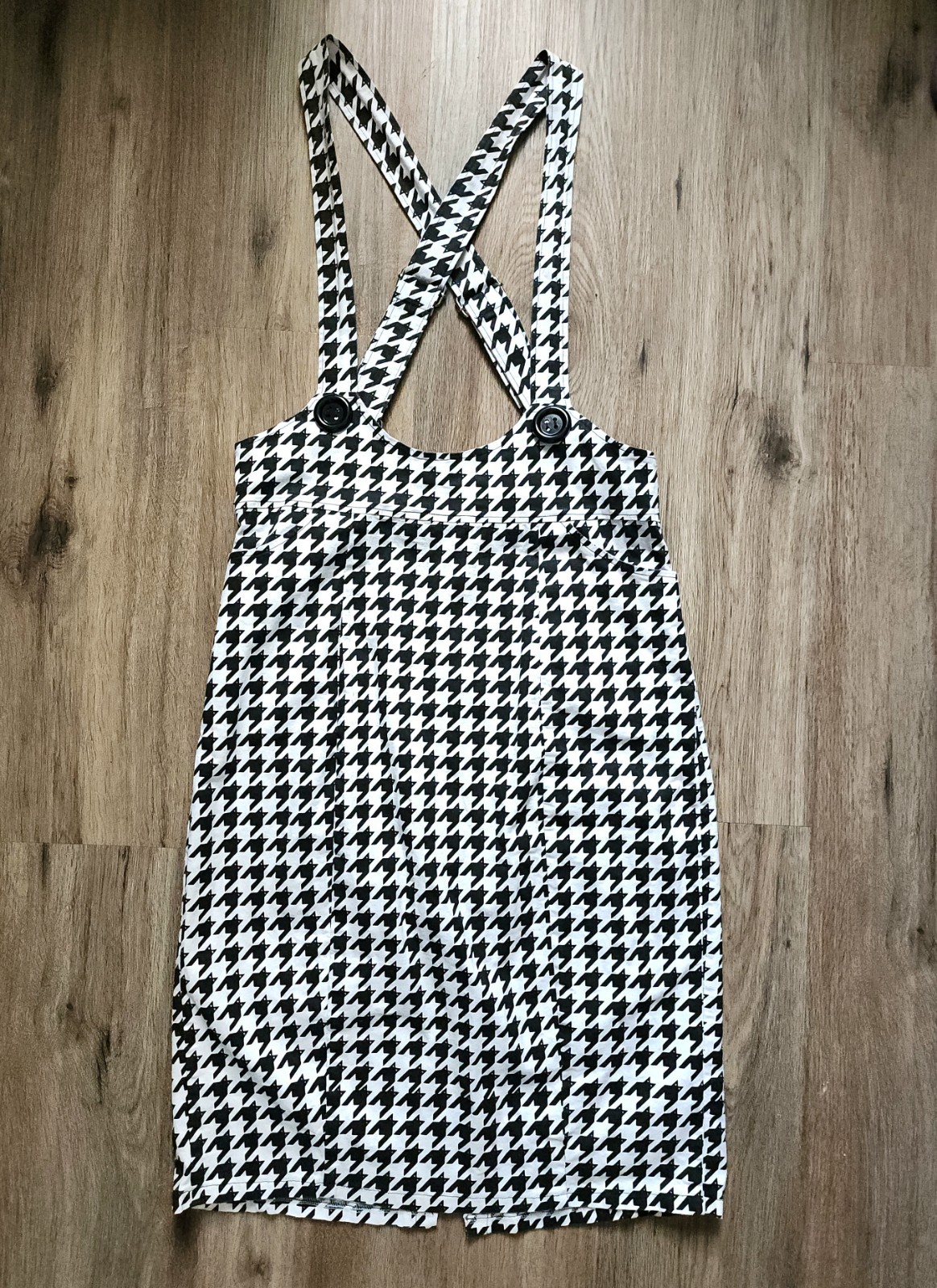 Bonsai Kitten Catstooth Overall Pinafore Suspender Straps Black White 29×25