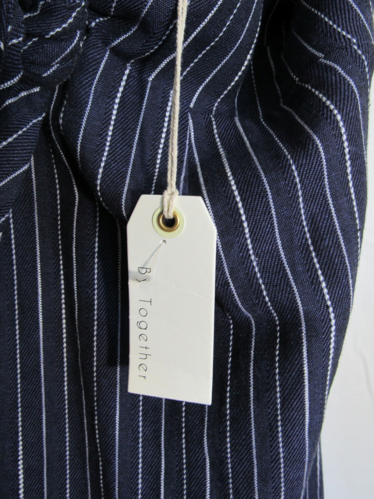 By Together Blue White Striped Tie Front Linen Lined Sleeveless Dress Size M NWT