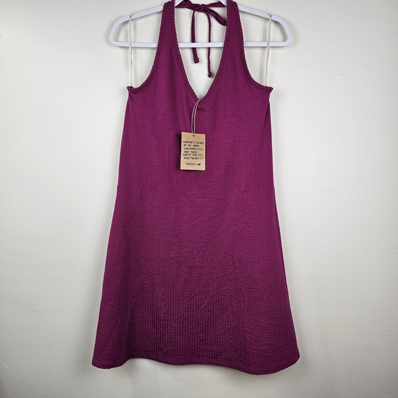 Toad&Co Halter Dress Women Large Boysenberry Sleeveless Pockets Support Bra