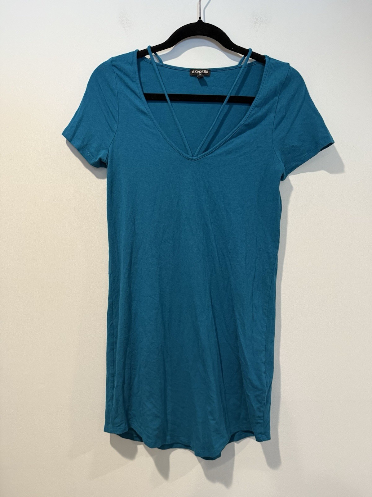 Express T-Shirt Dress XS Teal Cotton Stretch Sundress Travel Minimal Lightweight