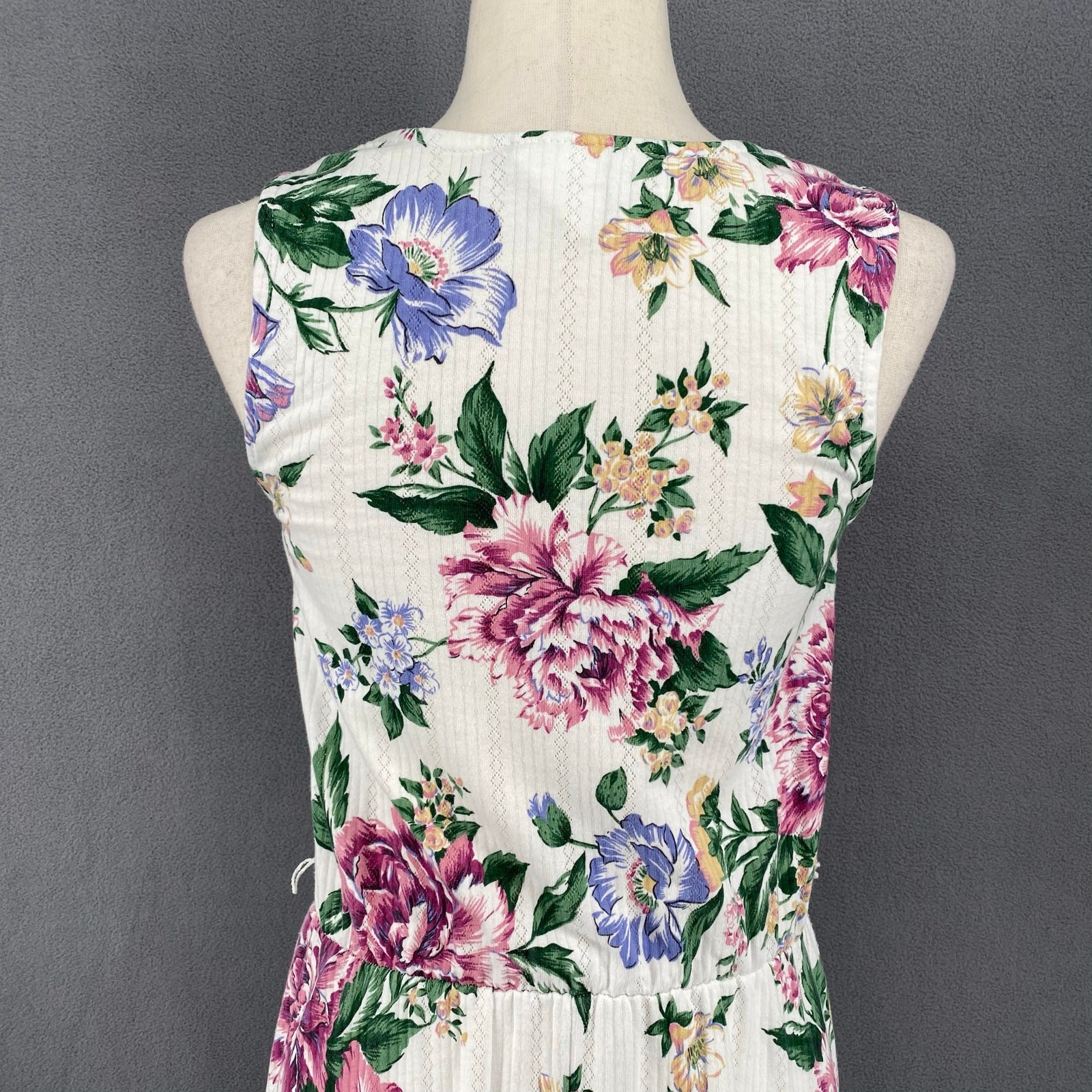 Vtg Bohemian Romantic Floral Coquette Button Down Midi Dress 8 White Pink
