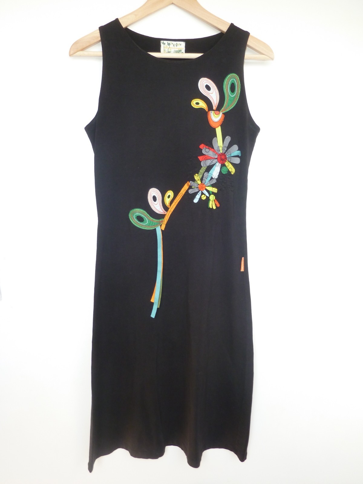 MAMATAYOE SPAIN DESIGNER black multicolour APPLIQUE FLORAL dress Size 8 10