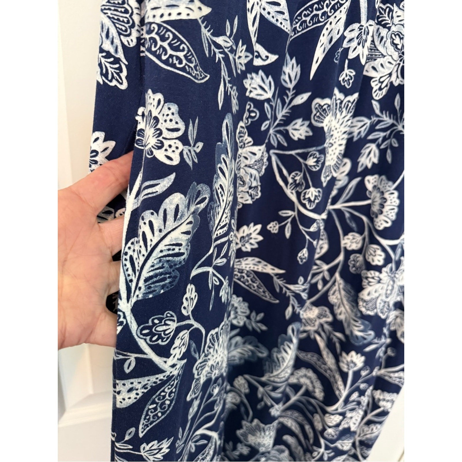 Coldwater Creek Navy Blue and White Floral Midi Dress Pockets Excellent Large
