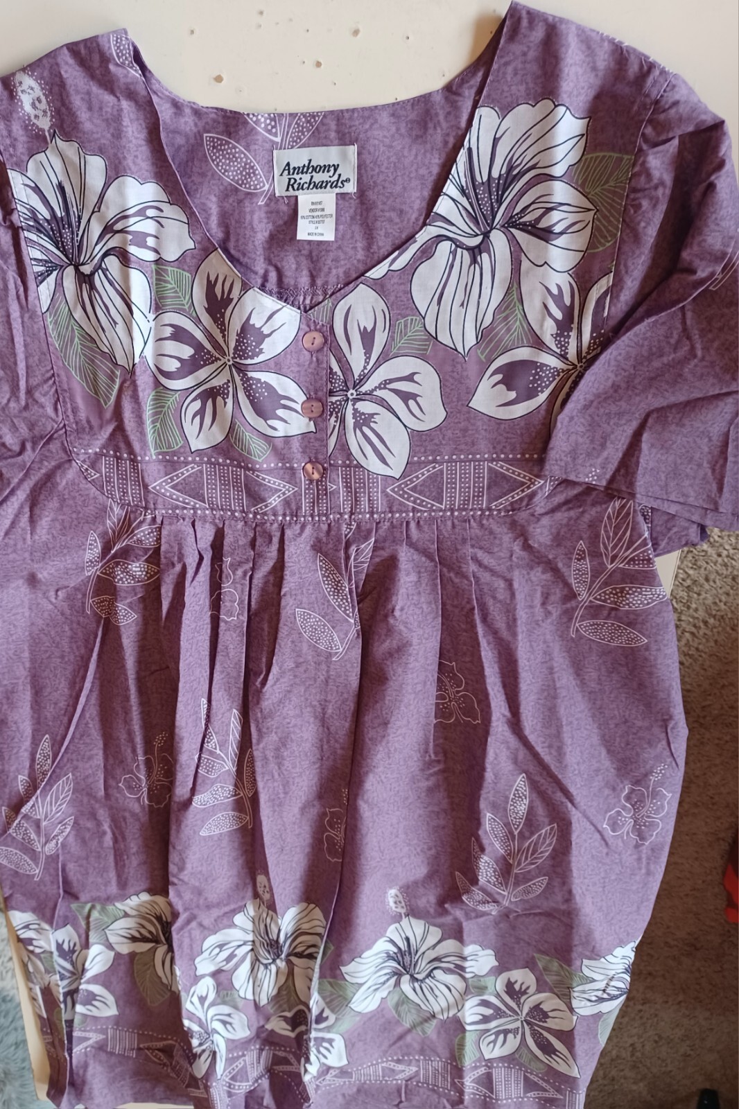 NEW Anthony Richards Womens Muumuu House Dress Lounger Plus 2X Floral Hawaiian