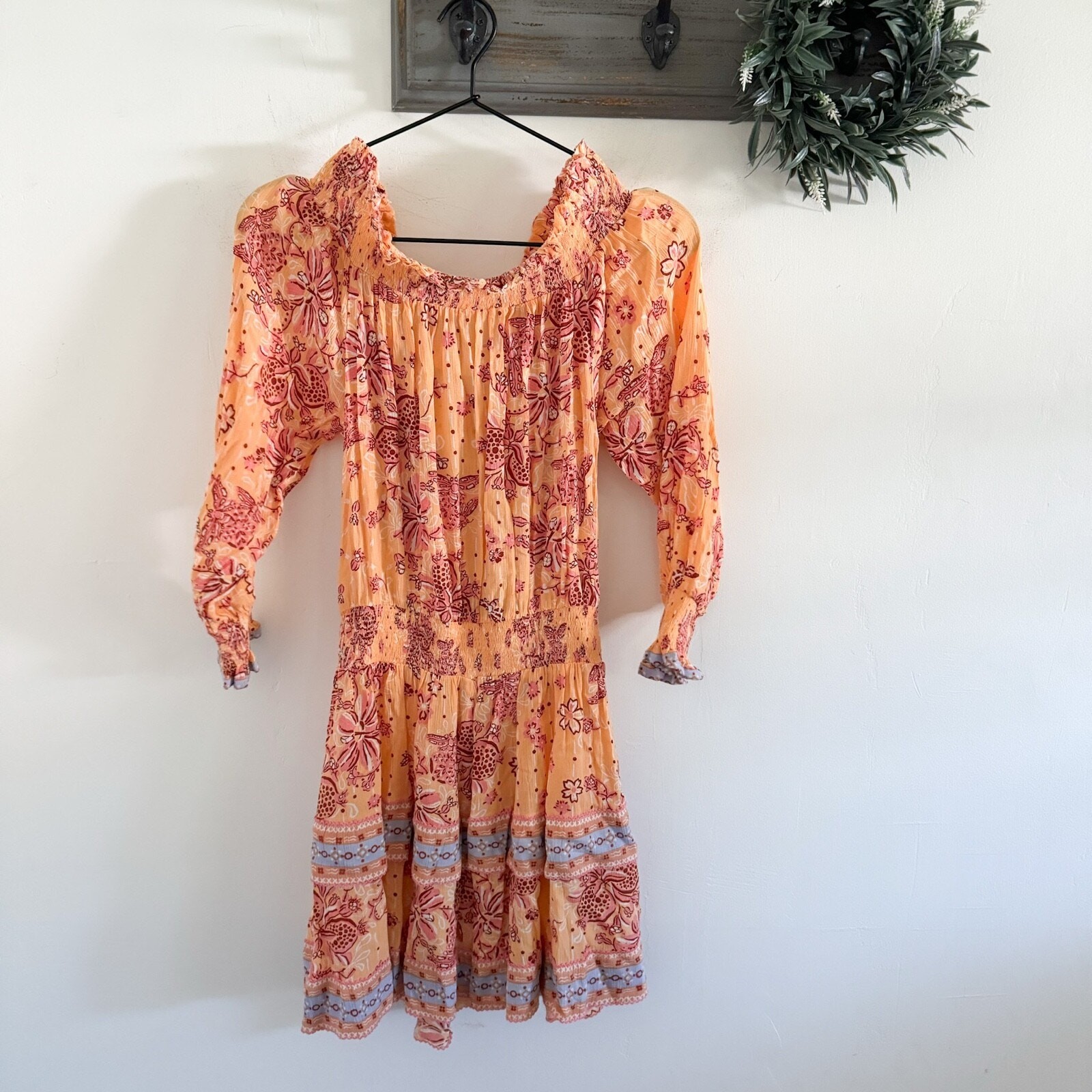 NWT Poupette St. Barth Sylvia Off Shoulder Mini Dress Orange Size S Boho Resort