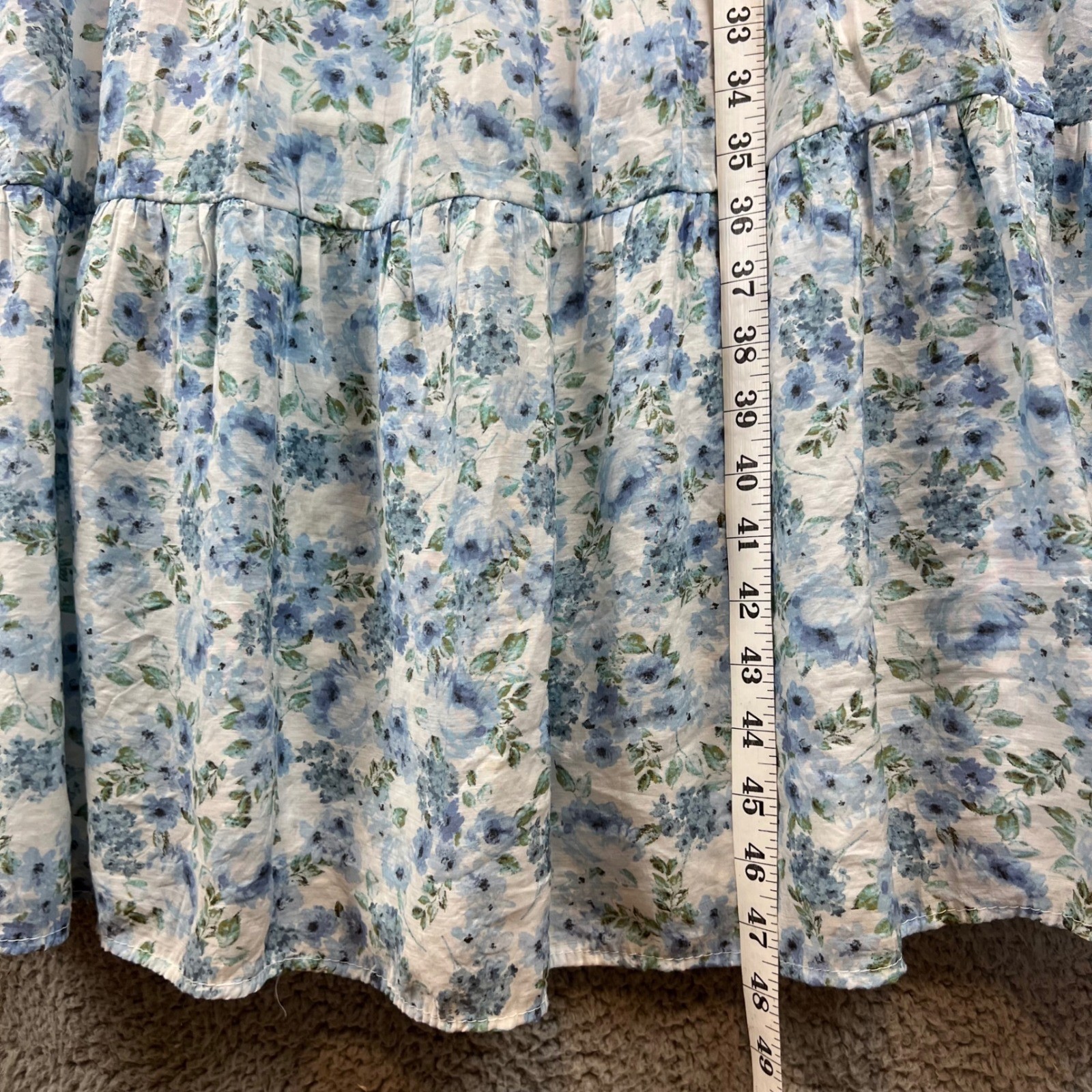 By The River Blue Floral Tiered Midi Dress Womens Medium Smocked Back Lined