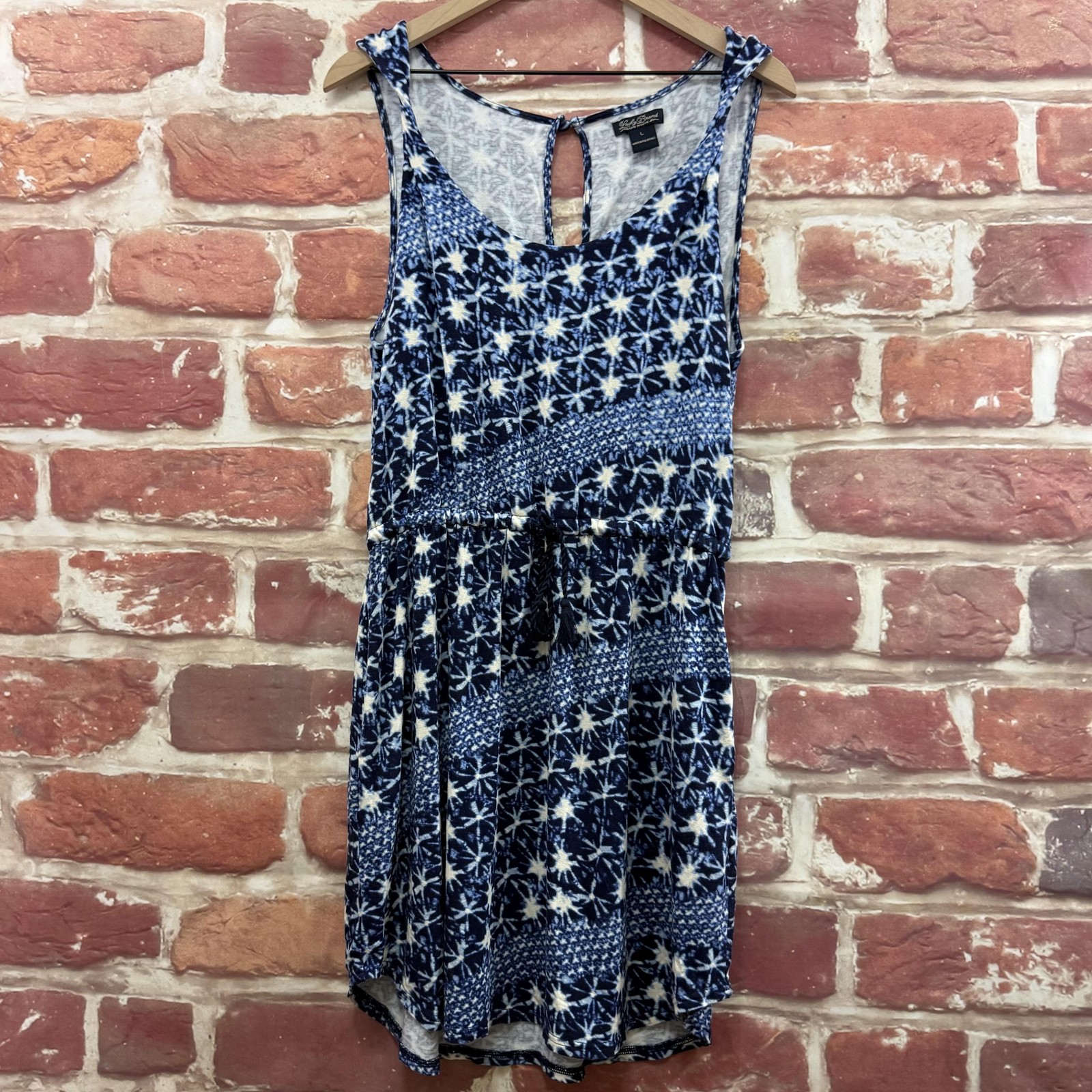 Lucky Brand Dress Womens L Blue Boho Floral Abstract Twist Strap Casual Sundress