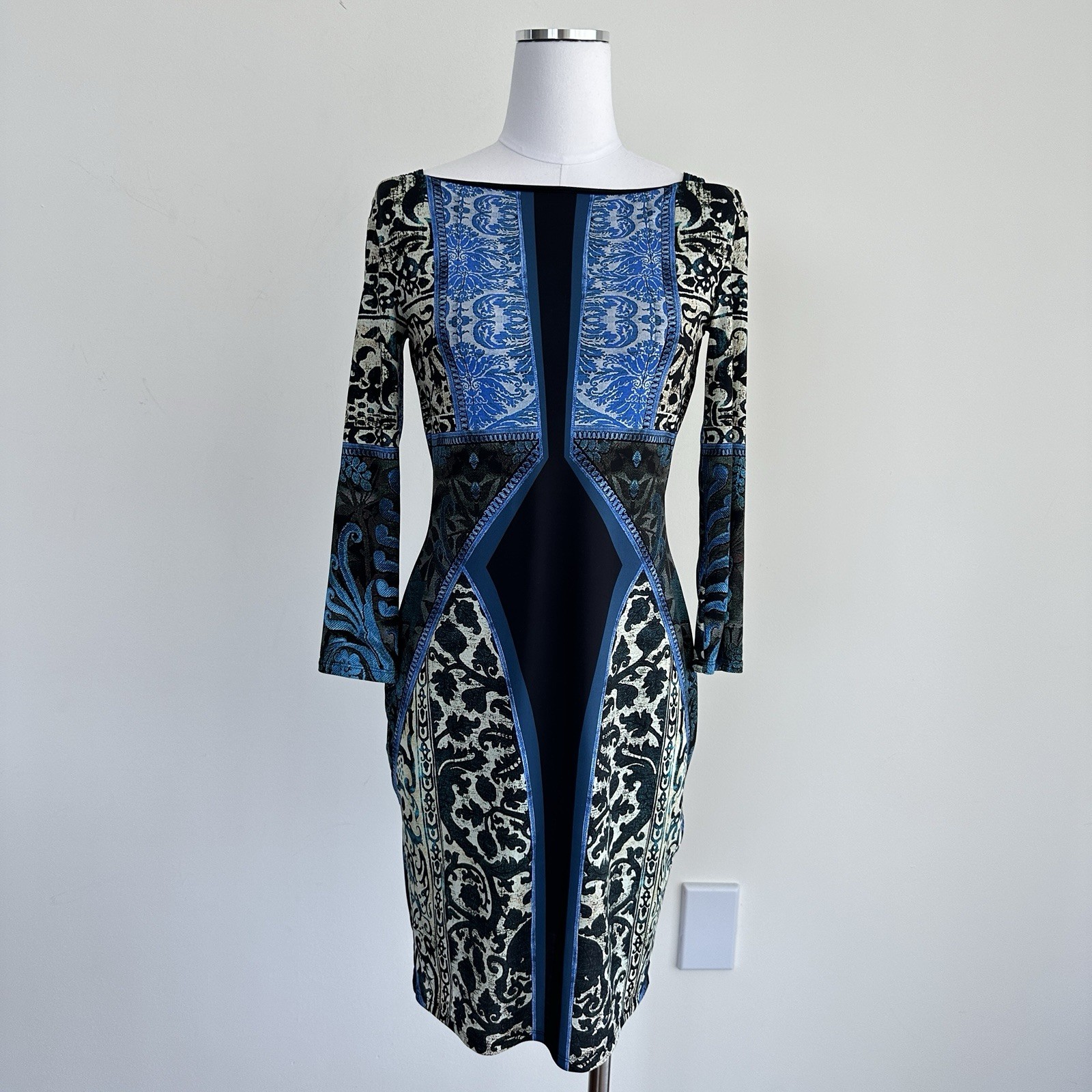 Roberto Cavalli Dress 6 Blue Black Baroque Luxury Hollywood Glam Y2K Maximalist