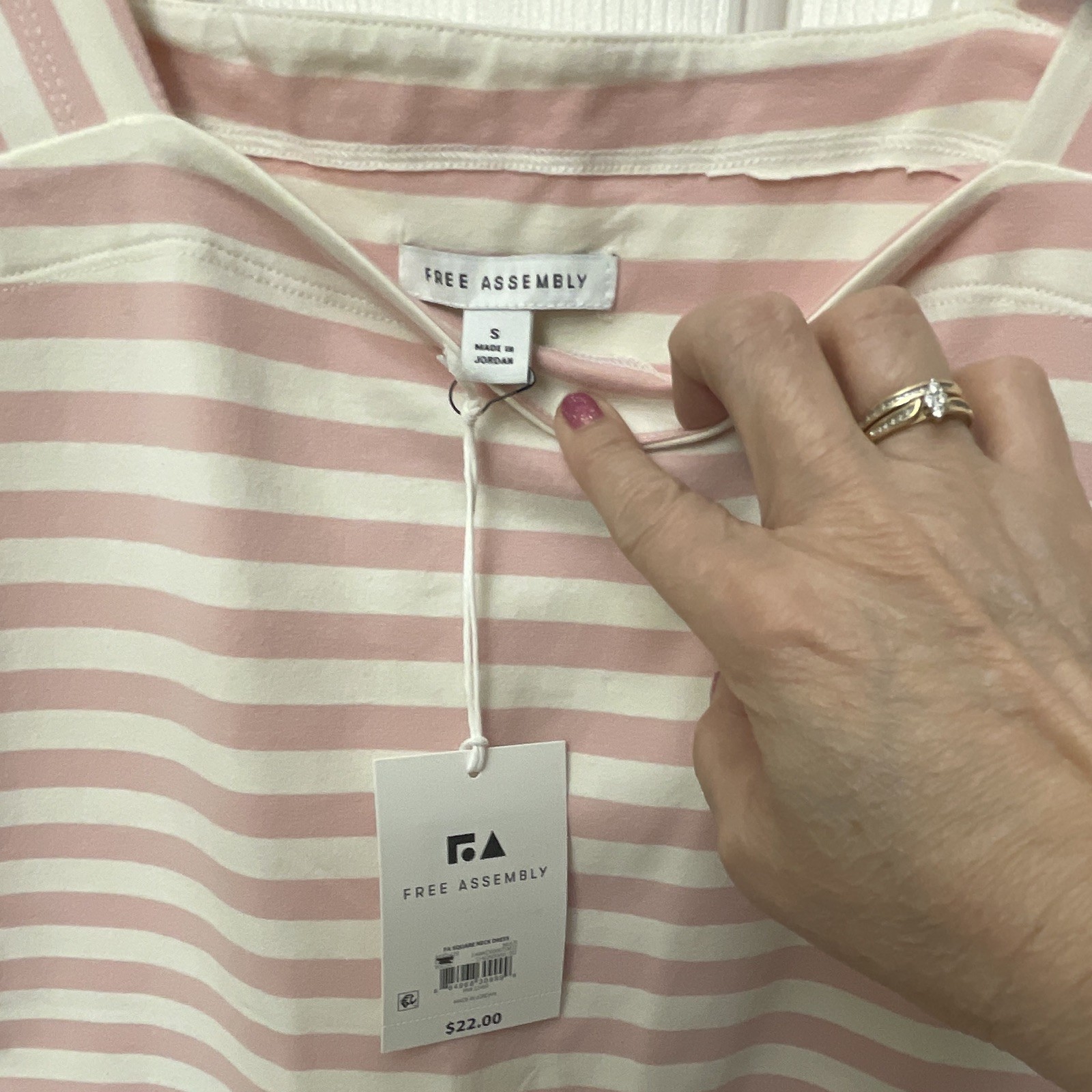 Free Assembly Pink/White Striped Square Neck Ruffle Shift Short Dress S