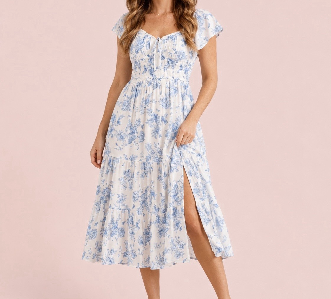 NEW Altar’d State Blue and White Quinn Floral Maxi Dress Size Large NWT