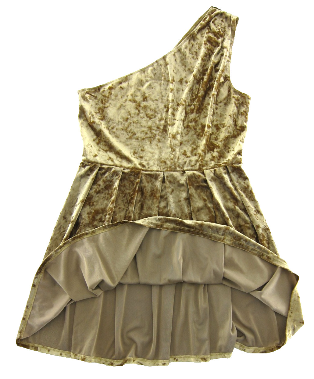 BCBGeneration Gold Velvet Stretch Pleated One Shoulder Sheath Dress Large