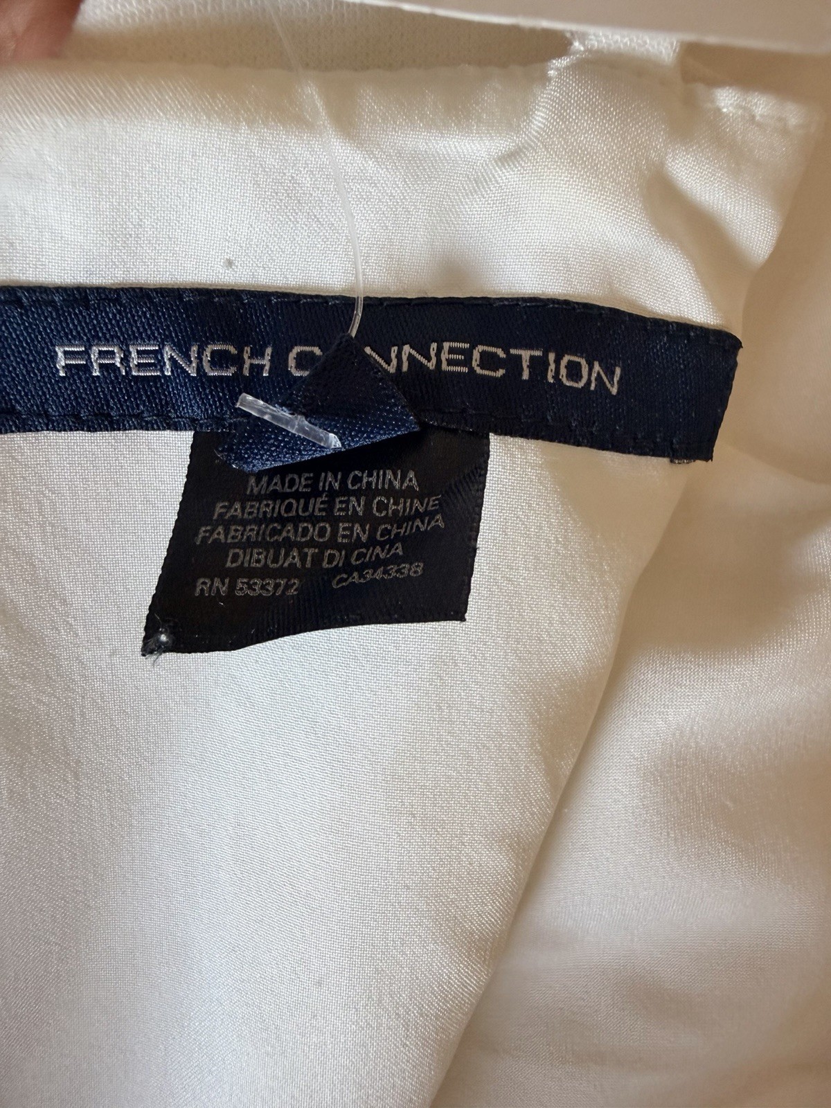French Connection White Satin Wrap Mini Dress Sz 0 V-Neck Bow Zip Straps