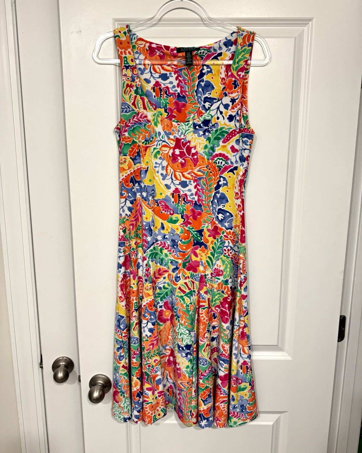 Lauren Ralph Lauren Floral Fit & Flare Dress Small Colorful Sleeveless Stretch